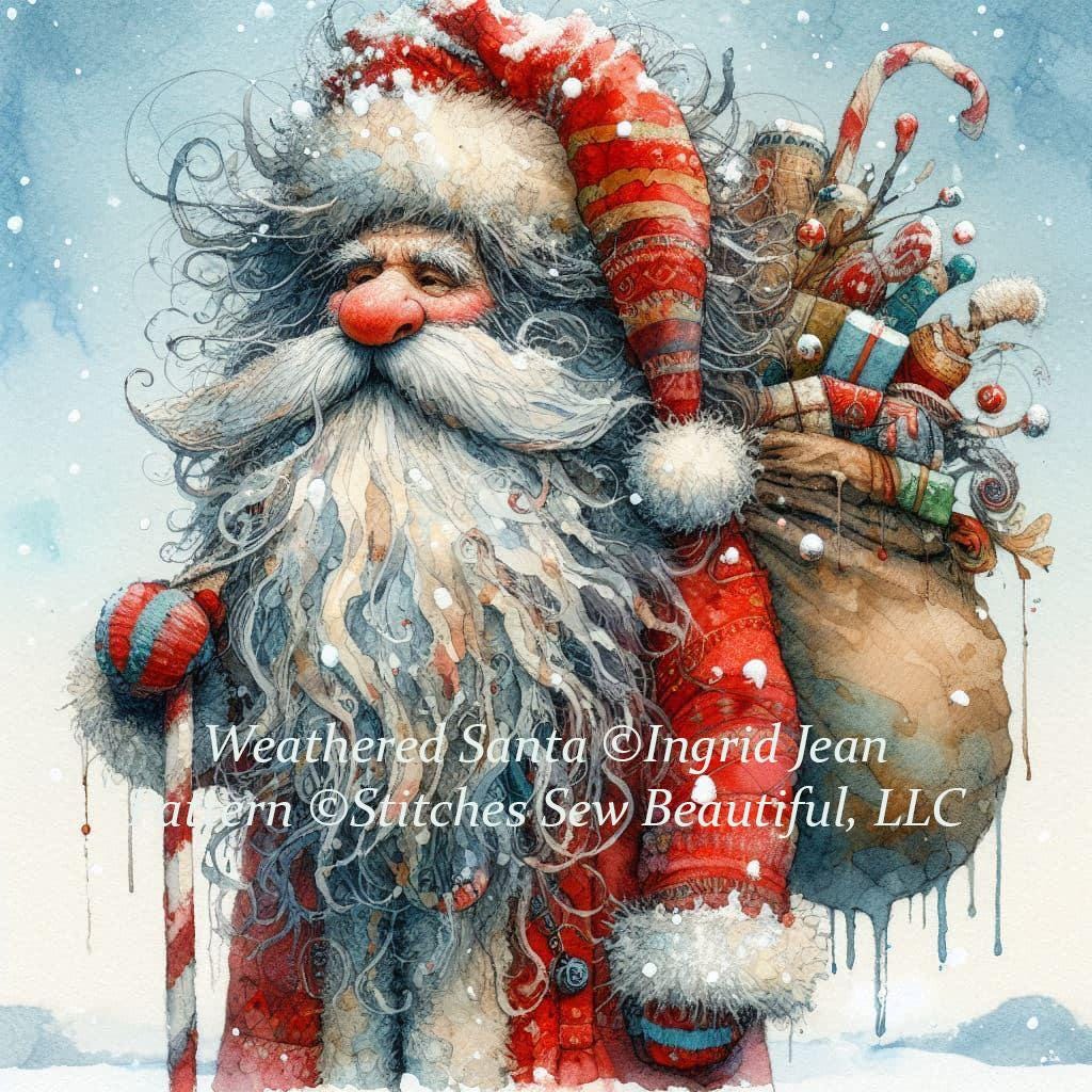 Weathered Santa (Max Size/Color) counted cross stitch pattern by Ingrid Jean AI Art