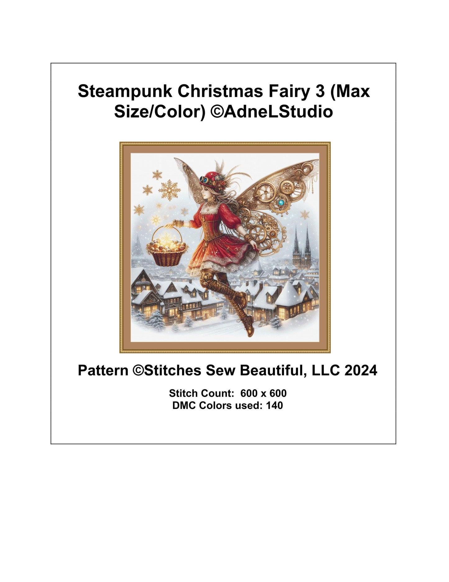 Steampunk Christmas Fairy 3 (Max Size/Color) counted cross stitch pattern by AdneLStudio