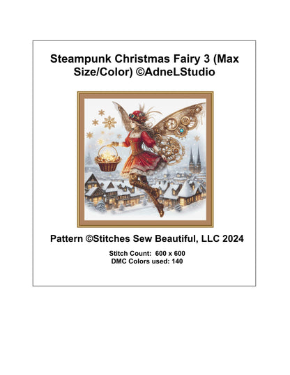 Steampunk Christmas Fairy 3 (Max Size/Color) counted cross stitch pattern by AdneLStudio