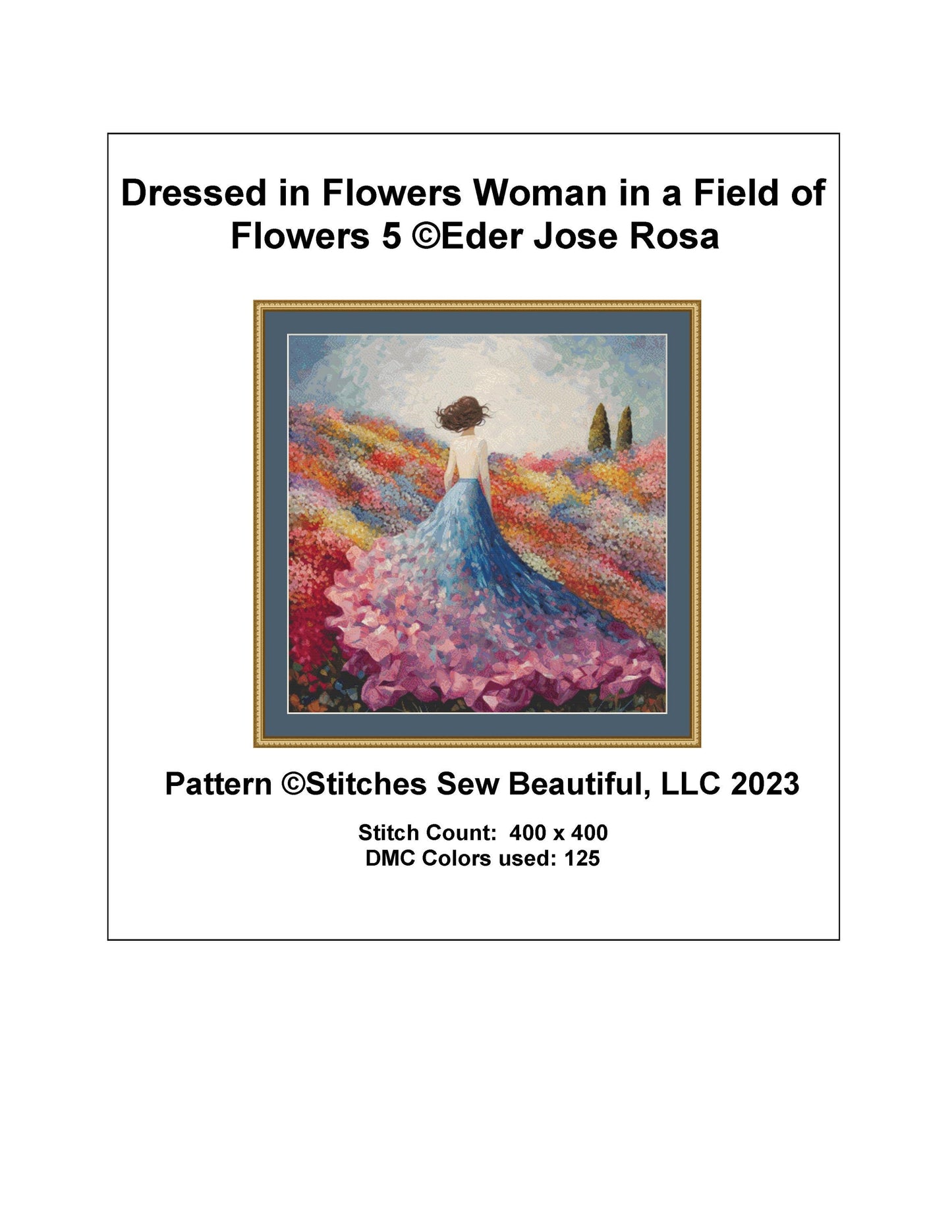 Woman in a Field of Flowers 5 cross stitch pattern by Eder Jose Rosa