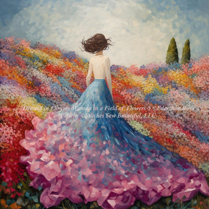 Woman in a Field of Flowers 5 cross stitch pattern by Eder Jose Rosa