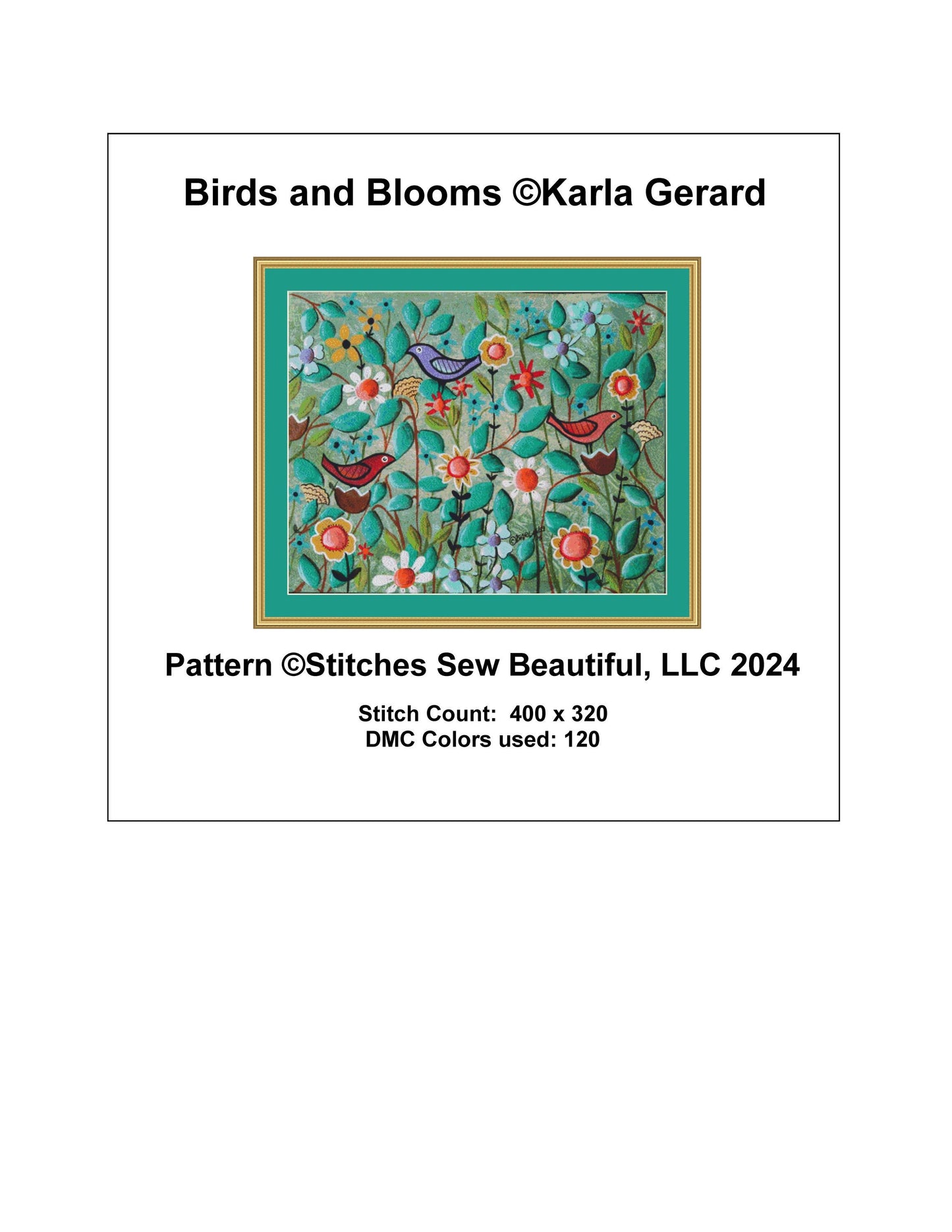 Birds and Blooms counted cross stitch pattern by Karla Gerard