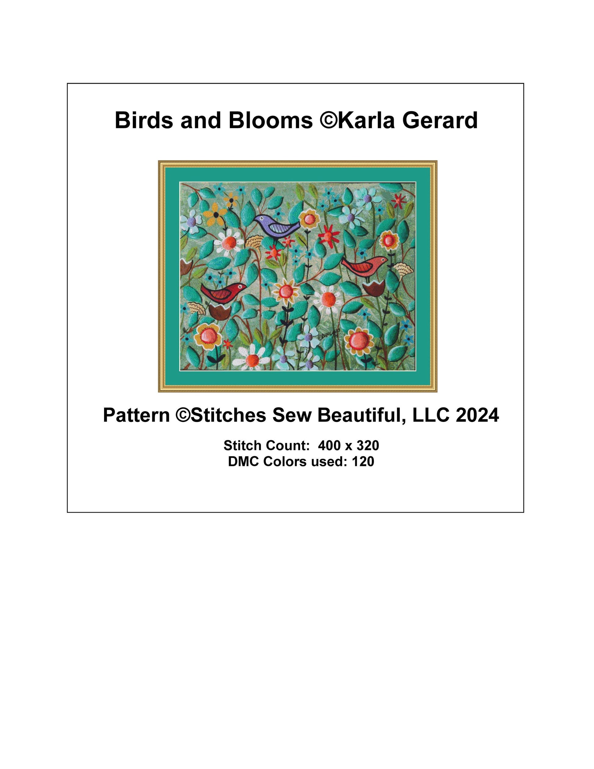 Birds and Blooms counted cross stitch pattern by Karla Gerard