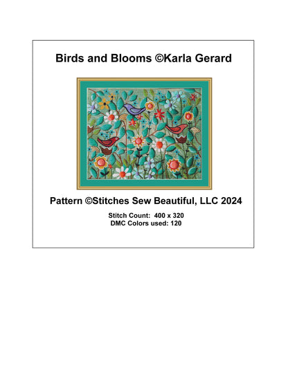 Birds and Blooms counted cross stitch pattern by Karla Gerard