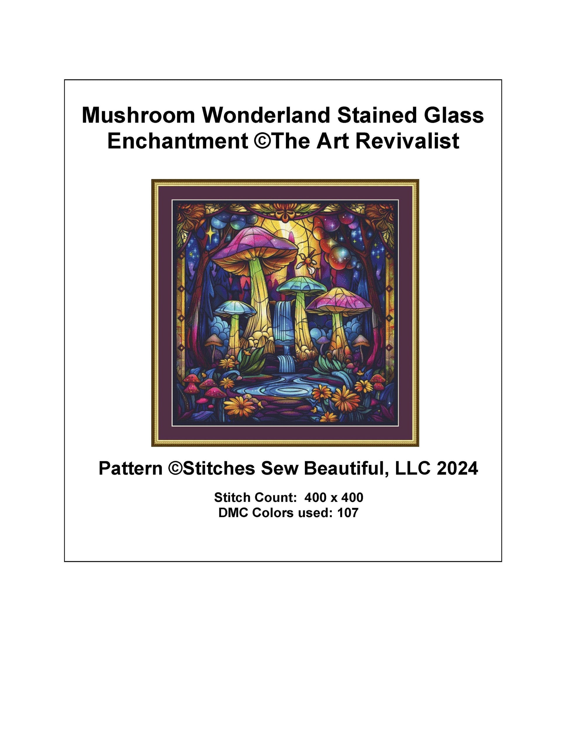 Mushroom Wonderland Stained Glass Enchantment counted cross stitch pattern by The Art Revivalist