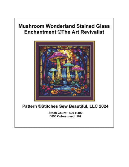 Mushroom Wonderland Stained Glass Enchantment counted cross stitch pattern by The Art Revivalist