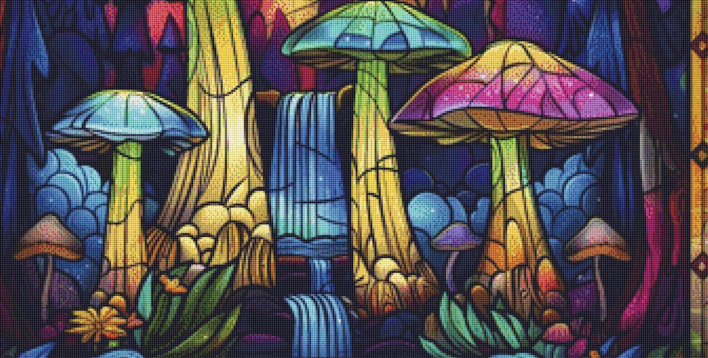 Mushroom Wonderland Stained Glass Enchantment counted cross stitch pattern by The Art Revivalist