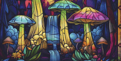 Mushroom Wonderland Stained Glass Enchantment counted cross stitch pattern by The Art Revivalist