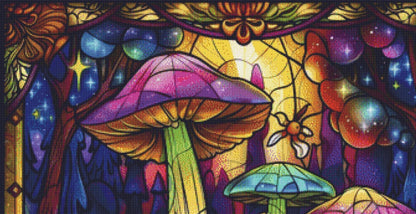 Mushroom Wonderland Stained Glass Enchantment counted cross stitch pattern by The Art Revivalist