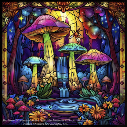 Mushroom Wonderland Stained Glass Enchantment counted cross stitch pattern by The Art Revivalist