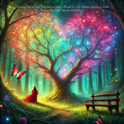 Vibrant Tree of Life with Fairy Lights counted cross stitch pattern by World of Love Hearts/Adrian G. Eyre