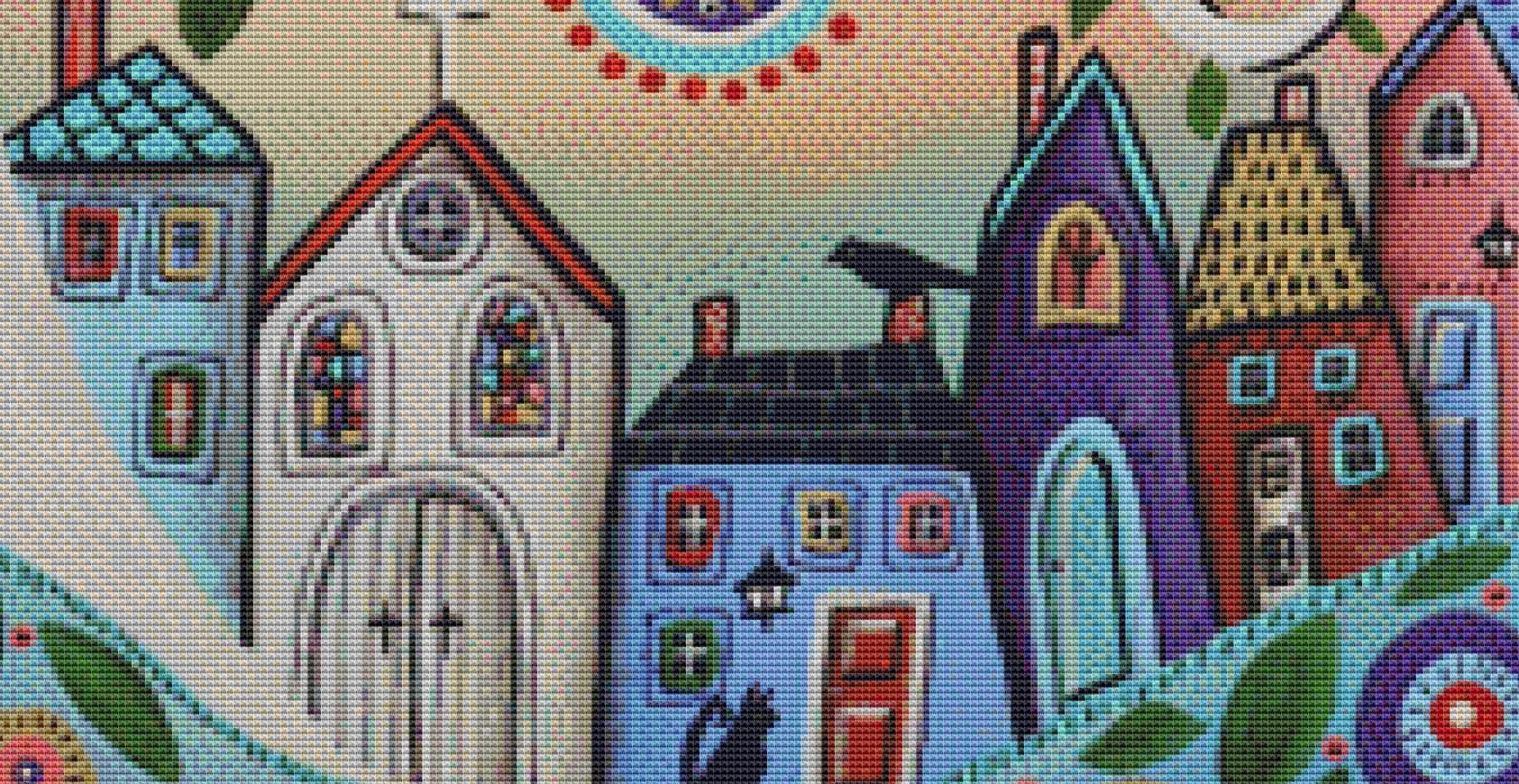 Stained Glass Church counted cross stitch pattern by Karla Gerard