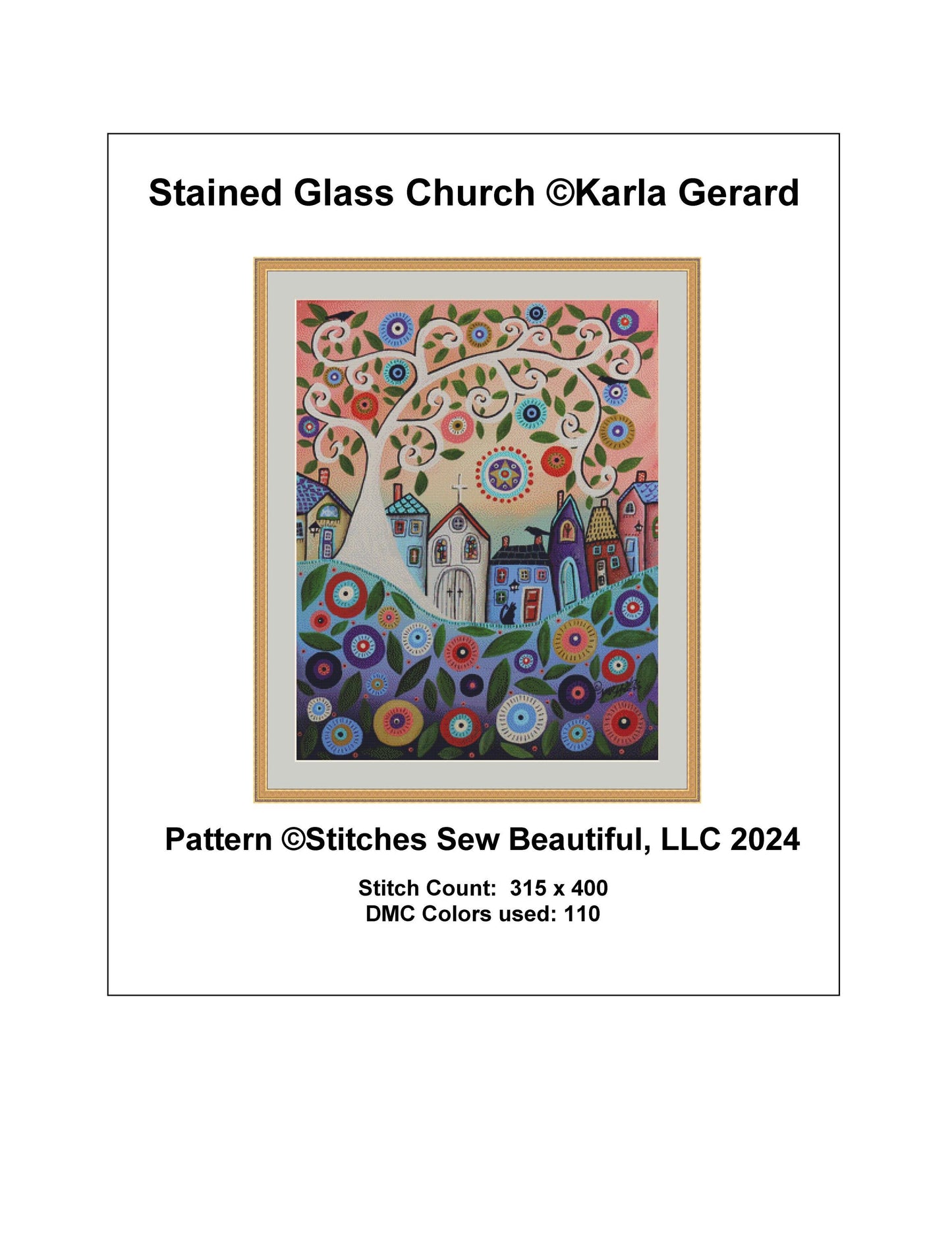 Stained Glass Church counted cross stitch pattern by Karla Gerard