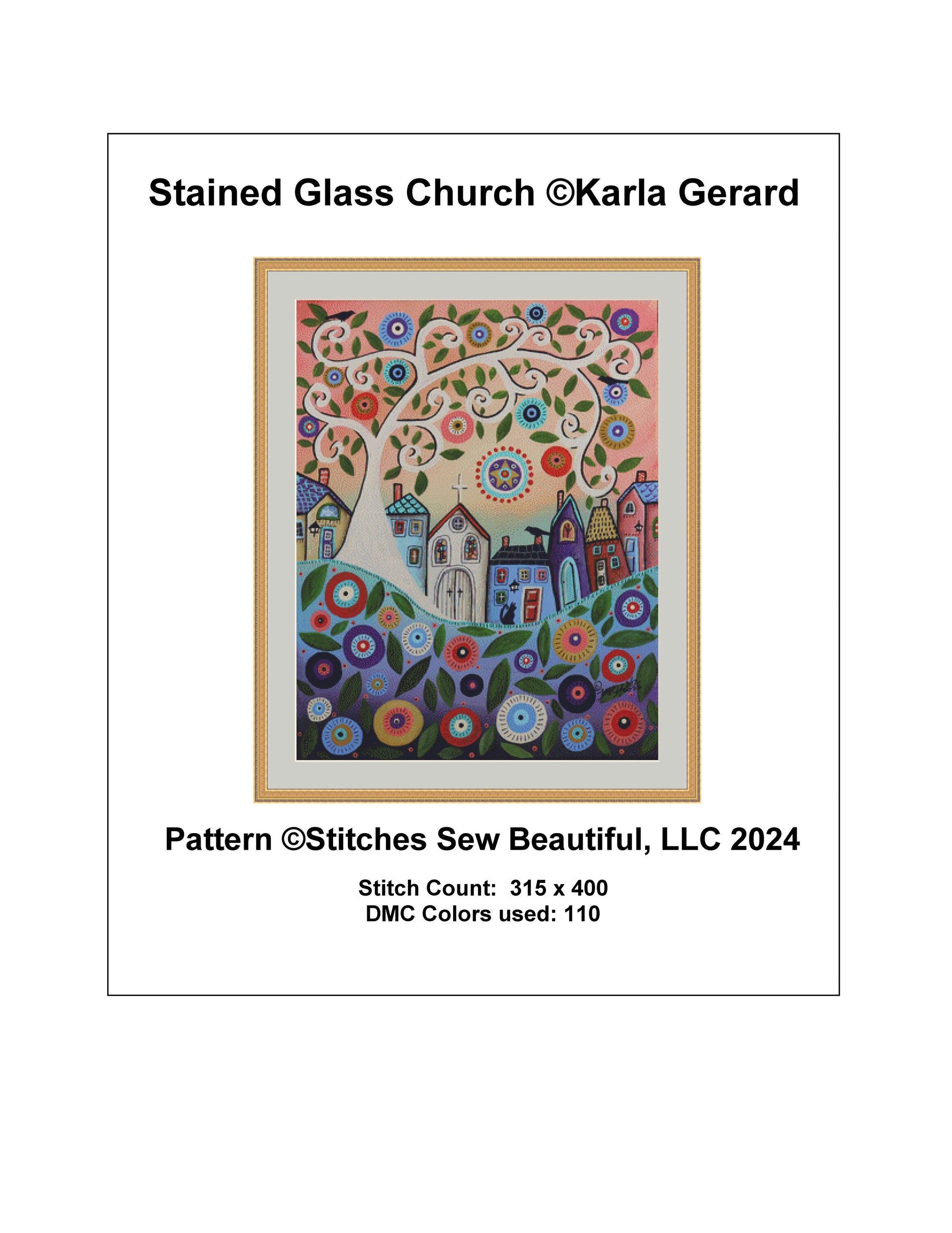 Stained Glass Church counted cross stitch pattern by Karla Gerard