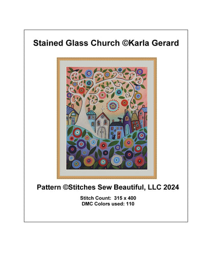 Stained Glass Church counted cross stitch pattern by Karla Gerard