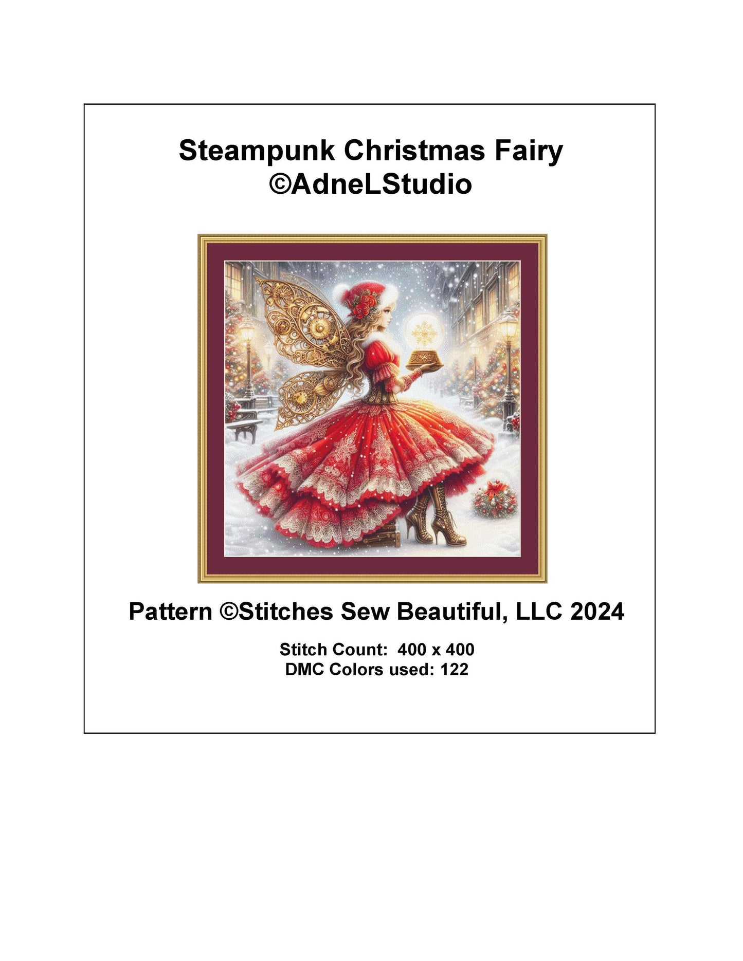 Steampunk Christmas Fairy counted cross stitch pattern by AdneLStudio