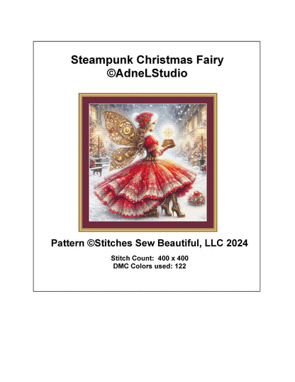 Steampunk Christmas Fairy counted cross stitch pattern by AdneLStudio