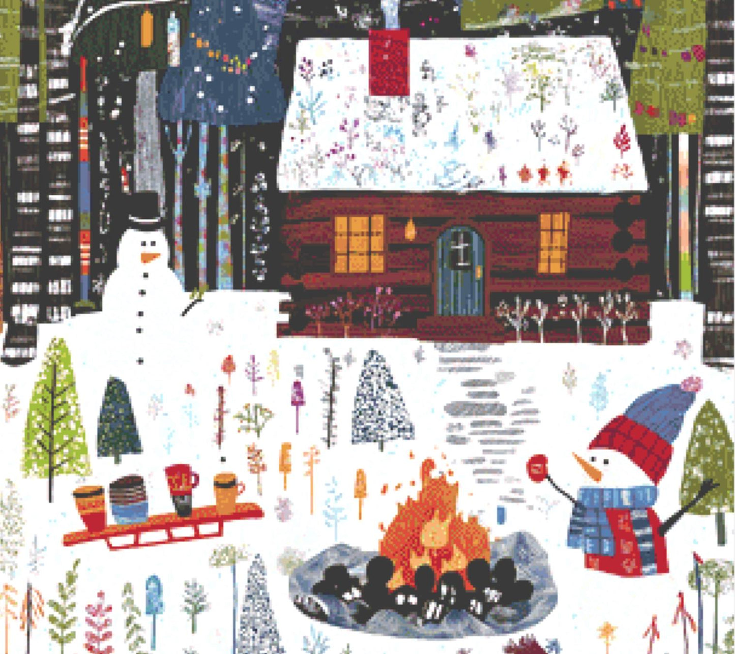 Cozy Hideaway in Winter Woods counted cross stitch pattern by The Art Revivalist