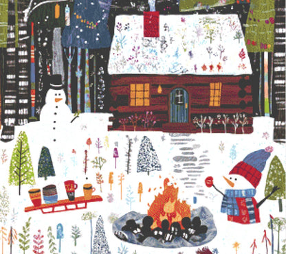 Cozy Hideaway in Winter Woods counted cross stitch pattern by The Art Revivalist