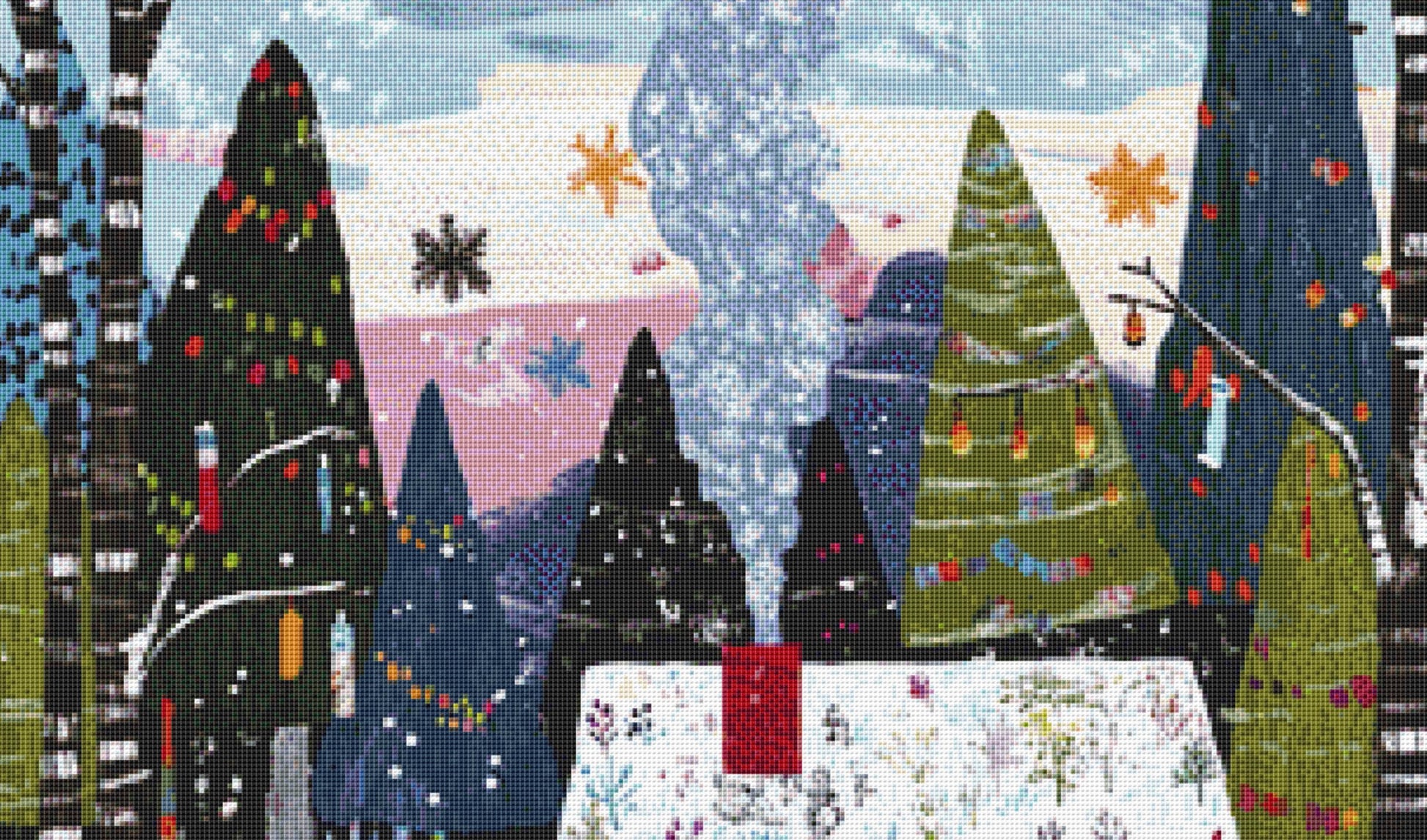 Cozy Hideaway in Winter Woods counted cross stitch pattern by The Art Revivalist
