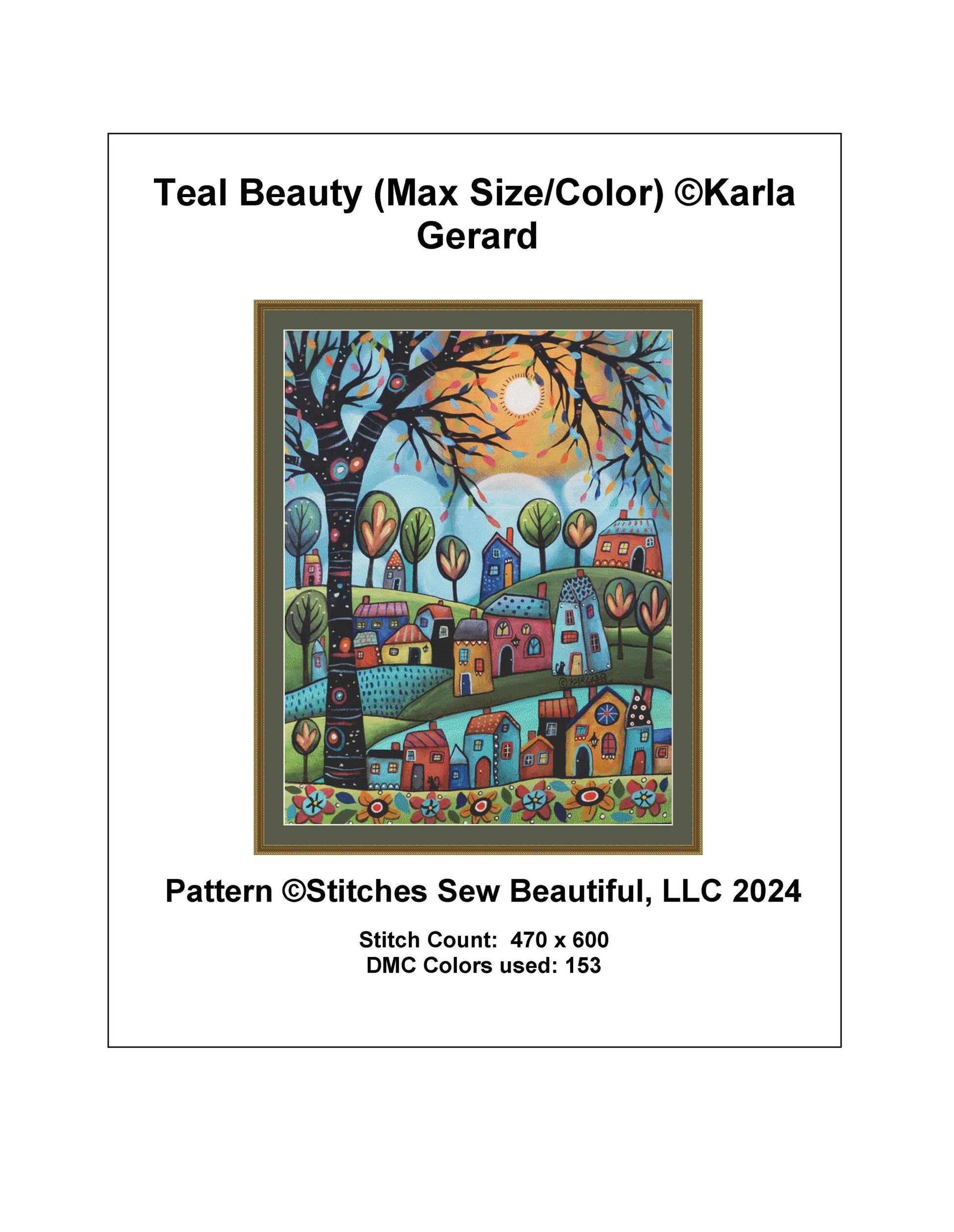 Teal Beauty (Max Size/Color) counted cross stitch pattern by Karla Gerard