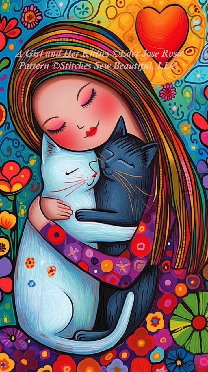 A Girl and Her Kitties cross stitch pattern by Eder Jose Rosa