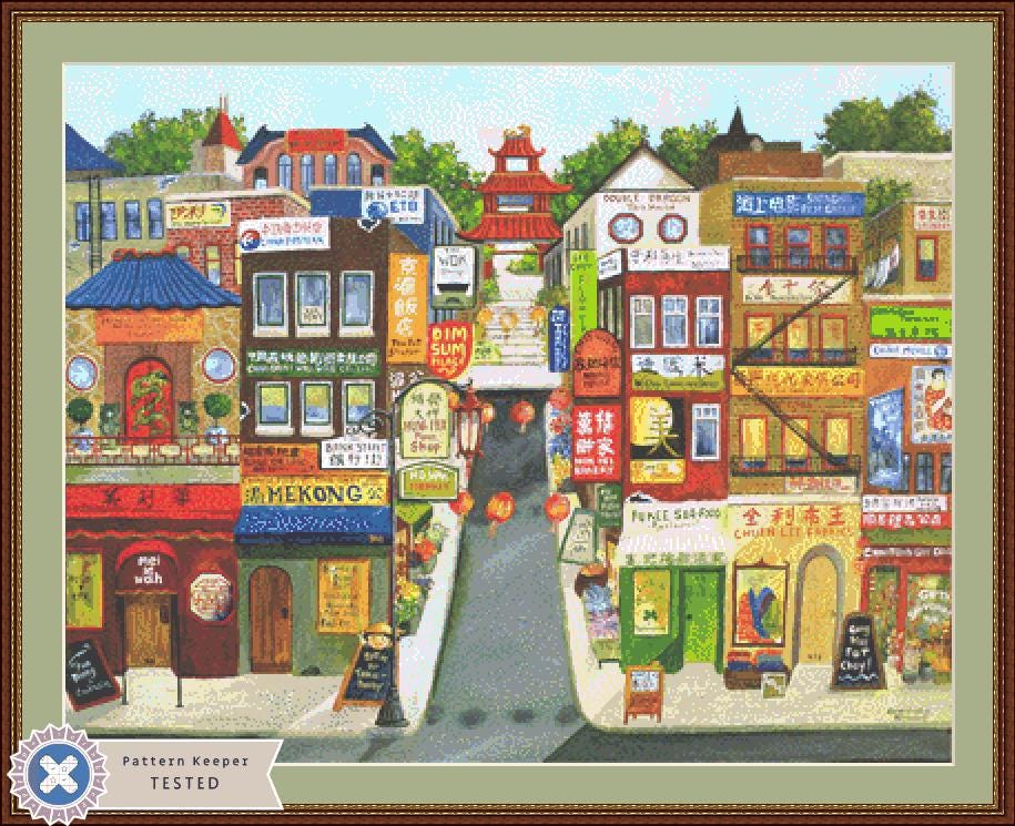 Bank Street counted cross stitch pattern by Gwendolyn McShepard/Ansada Art Licensing Group, LLC