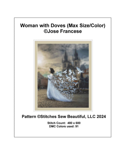 Woman with Doves (Max Size/Color) counted cross stitch pattern by Jose Francese