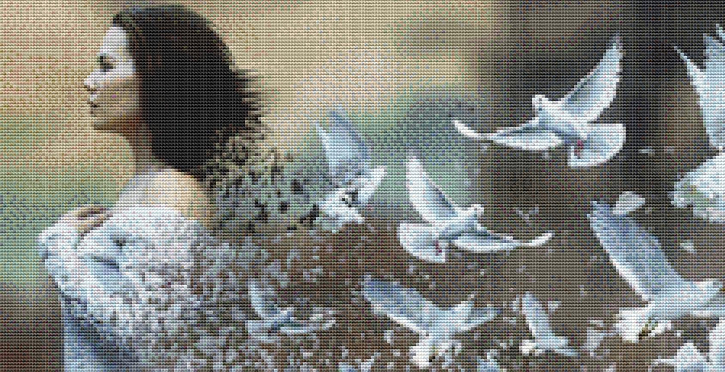 Woman with Doves (Max Size/Color) counted cross stitch pattern by Jose Francese