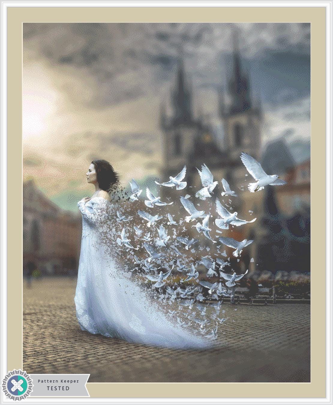 Woman with Doves (Max Size/Color) counted cross stitch pattern by Jose Francese