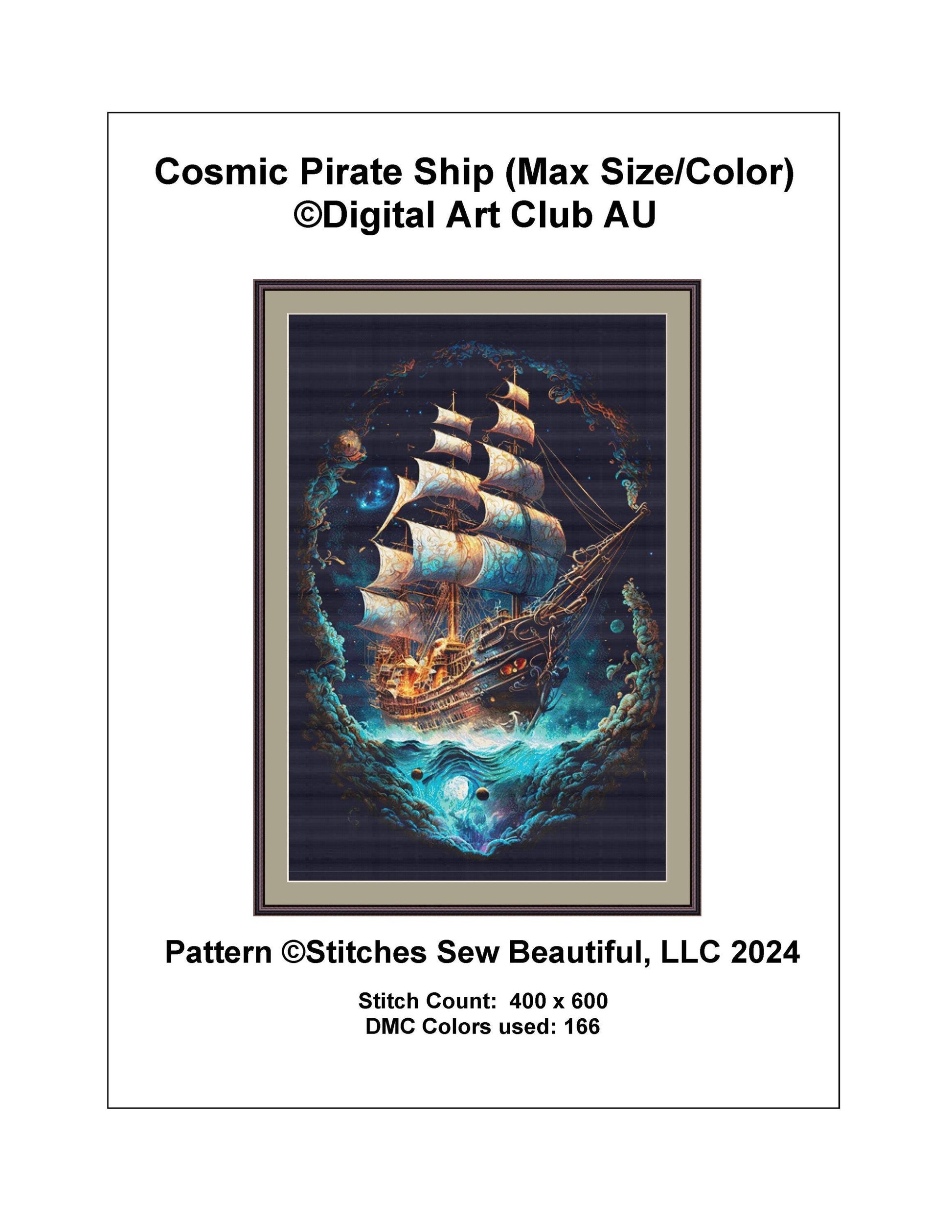 Cosmic Pirate Ship (Max Size/Color) counted cross stitch pattern by Digital Art Club AU