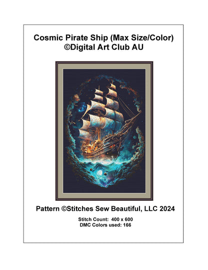Cosmic Pirate Ship (Max Size/Color) counted cross stitch pattern by Digital Art Club AU