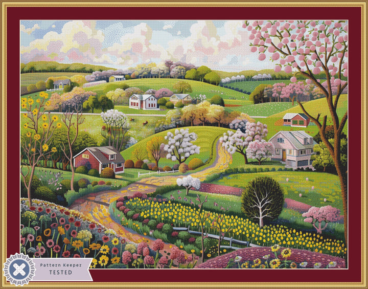 Springtime in The Countryside (Max Size/Color) counted cross stitch pattern by The Art Revivalist