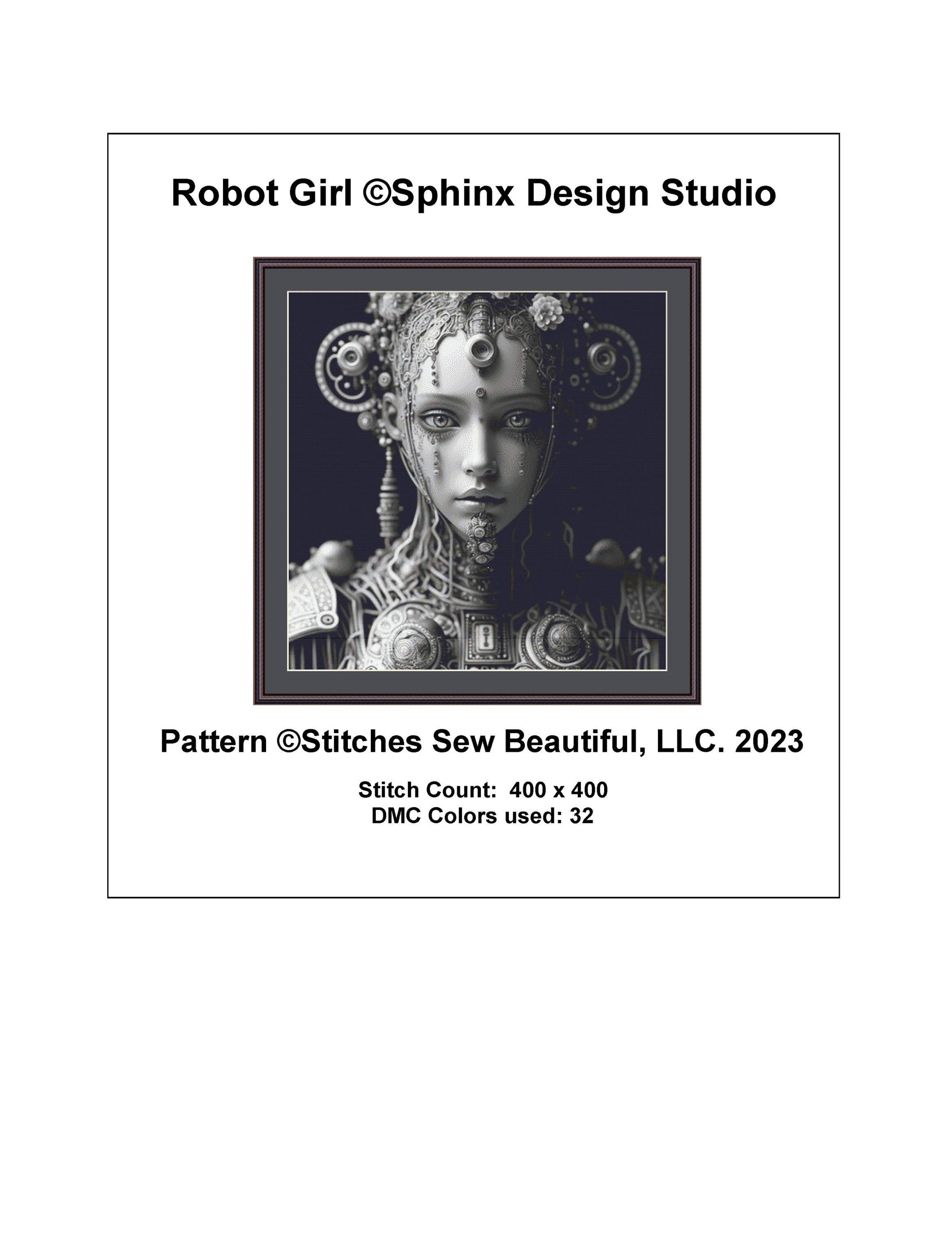 Robot Girl cross stitch pattern by SphinxDesignStudio