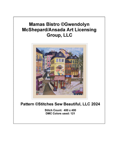 Mamas Bistro counted cross stitch pattern by Gwendolyn McShepard/Ansada Art Licensing Group, LLC