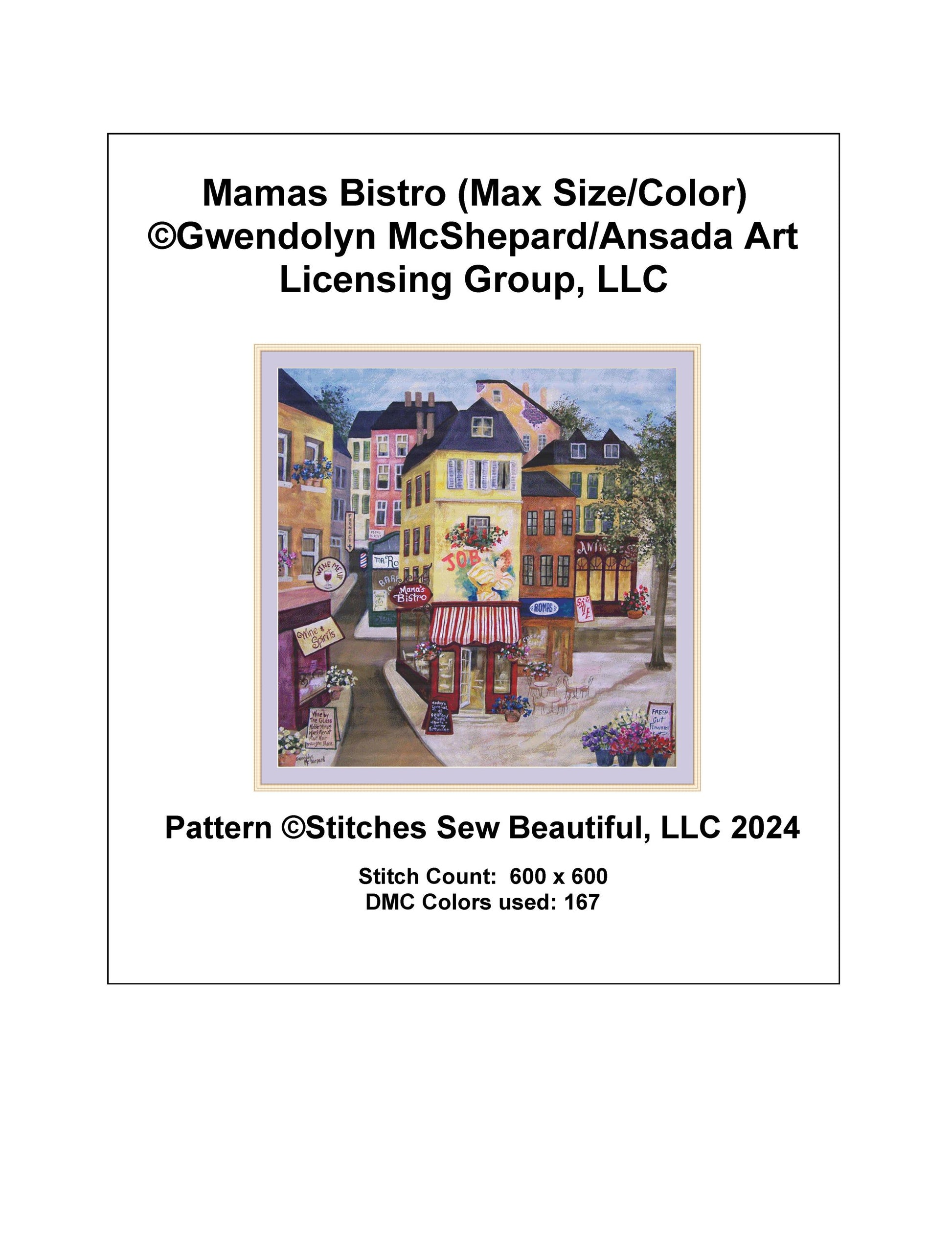 Mamas Bistro (Max Size/Color) counted cross stitch pattern by Gwendolyn McShepard/Ansada Art Licensing Group, LLC