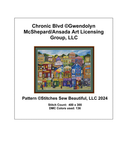 Chronic Blvd counted cross stitch pattern by Gwendolyn McShepard/Ansada Art Licensing Group, LLC