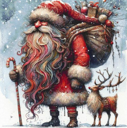 Santa and Reindeer counted cross stitch pattern by Ingrid Jean AI Art