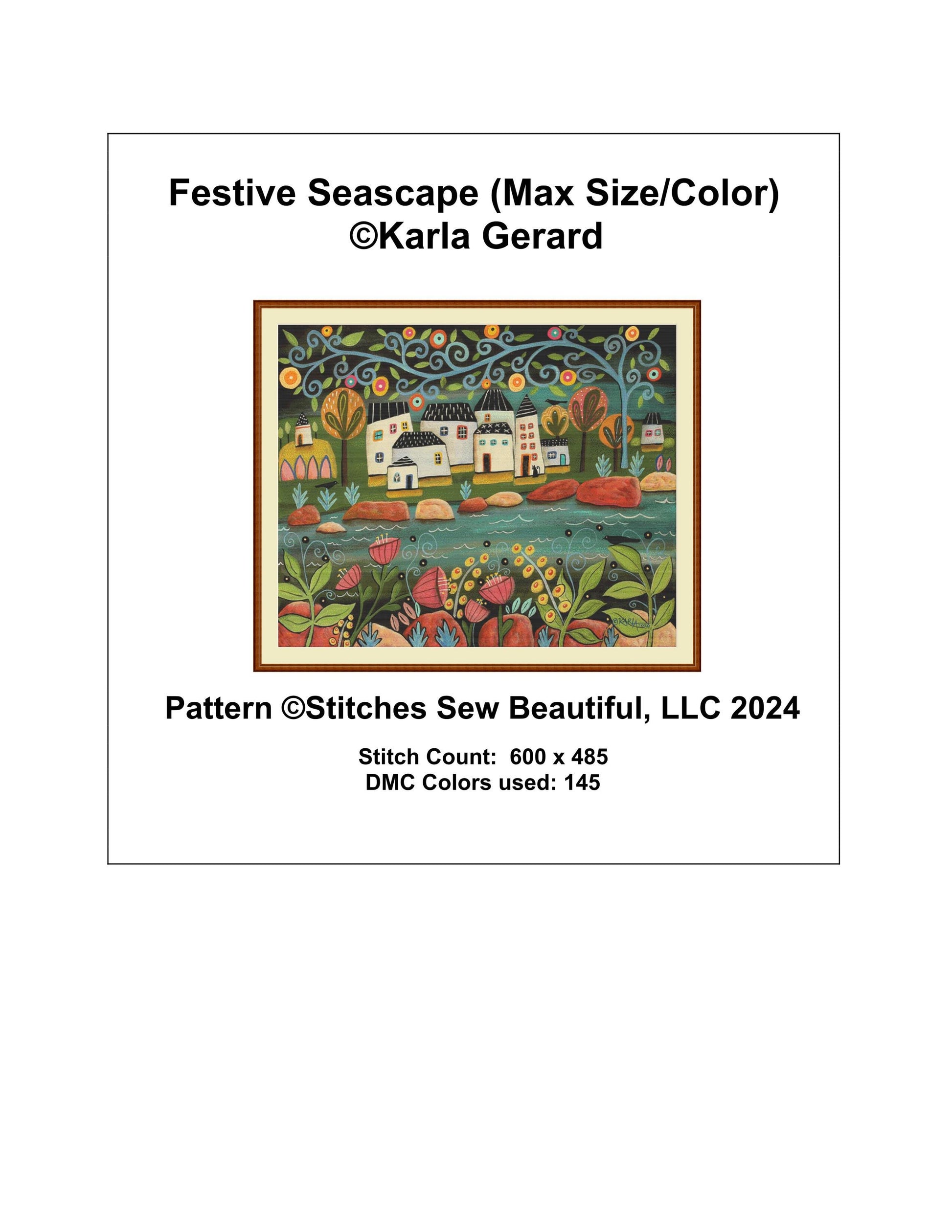 Festive Seascape (Max Size/Color) counted cross stitch pattern by Karla Gerard