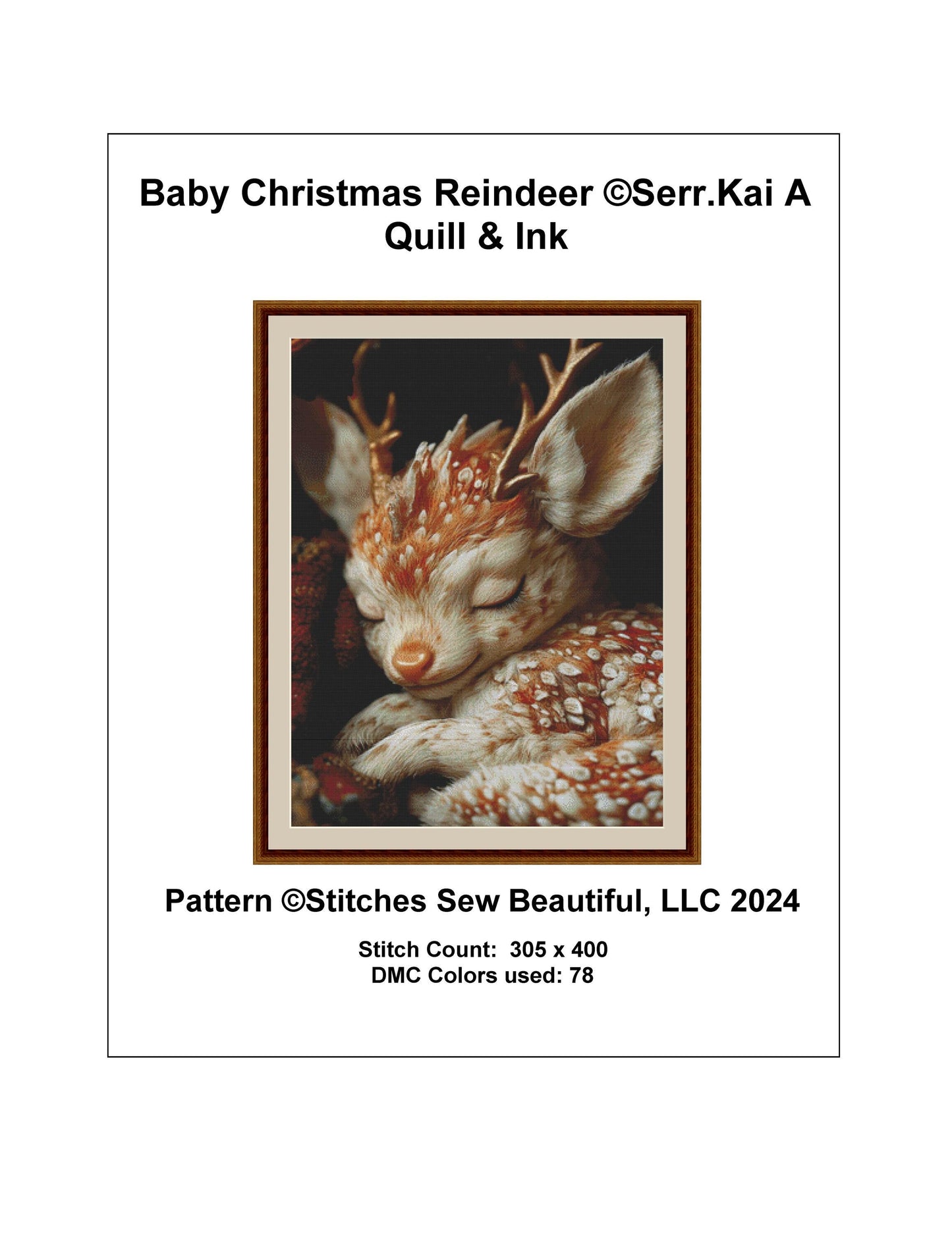 Baby Christmas Reindeer counted cross stitch pattern by Serr.Kai A Quill & Ink