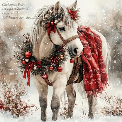 Christmas Pony counted cross stitch pattern by ClipArtStudioX