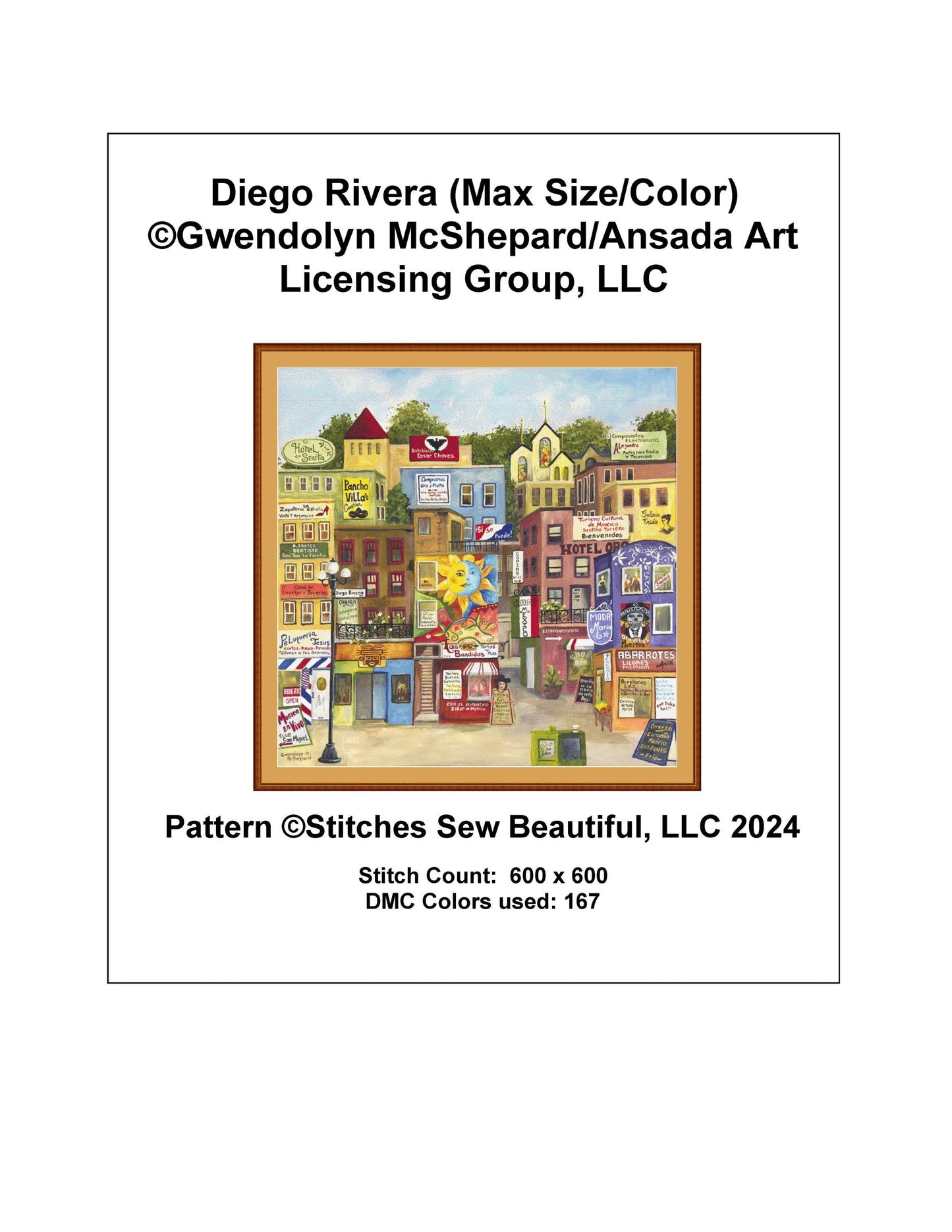 Diego Rivera (Max Size/Color) counted cross stitch pattern by Gwendolyn McShepard/Ansada Art Licensing Group, LLC