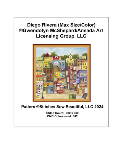 Diego Rivera (Max Size/Color) counted cross stitch pattern by Gwendolyn McShepard/Ansada Art Licensing Group, LLC