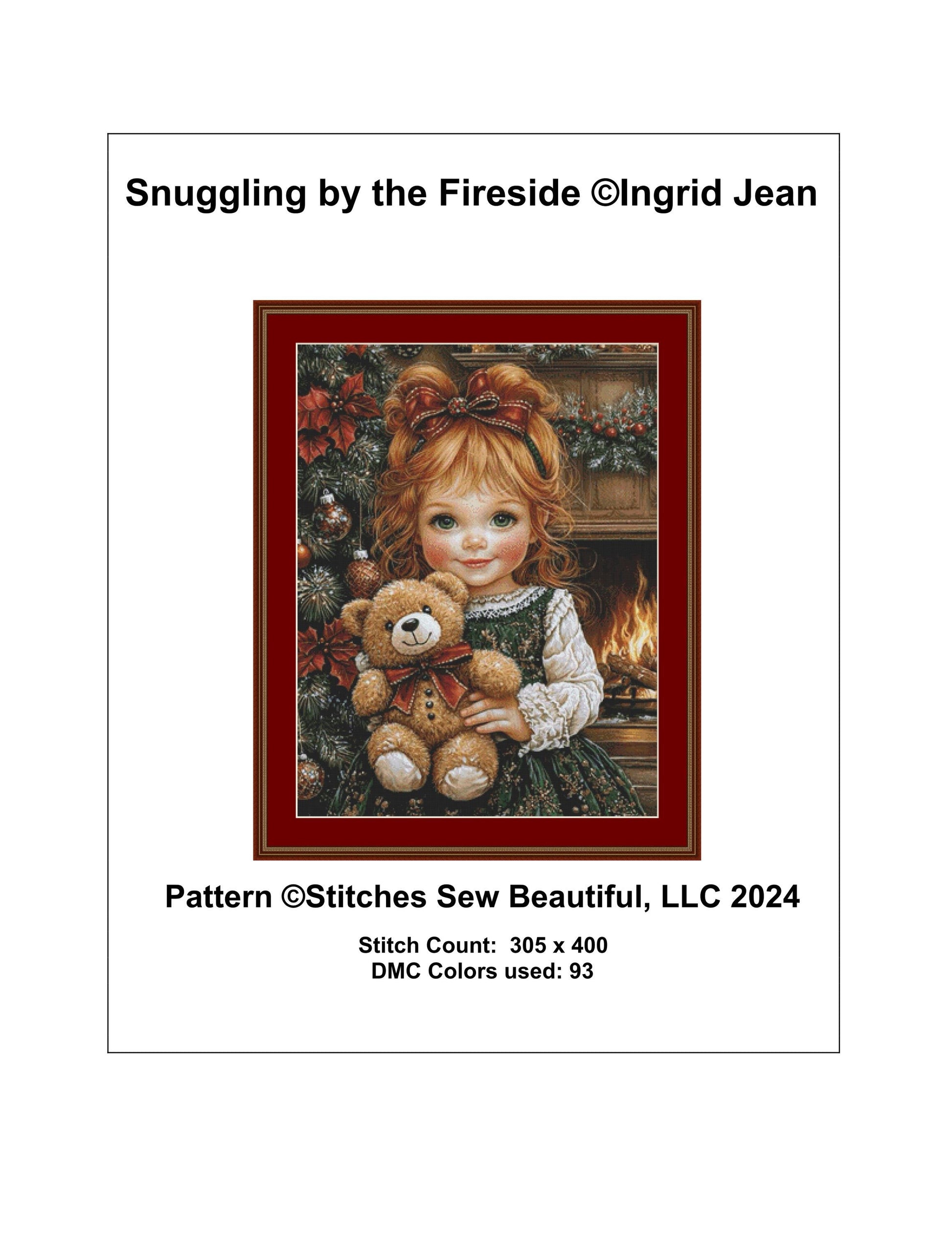 Snuggling by the Fireside counted cross stitch pattern by Ingrid Jean AI Art
