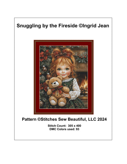 Snuggling by the Fireside counted cross stitch pattern by Ingrid Jean AI Art