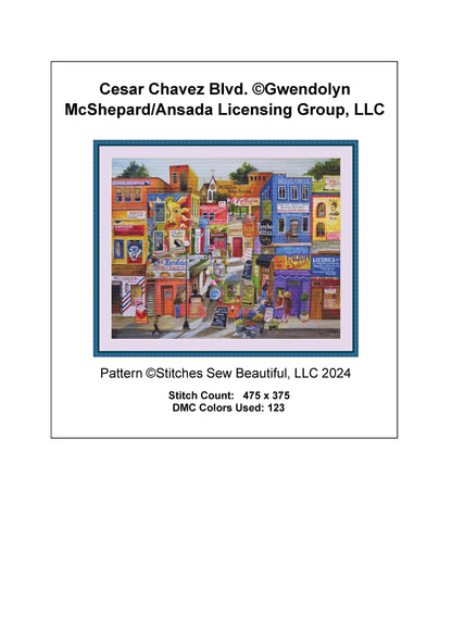 Cesar Chavez Blvd counted cross stitch pattern by Gwendolyn McShepard/Ansada Art Licensing Group, LLC