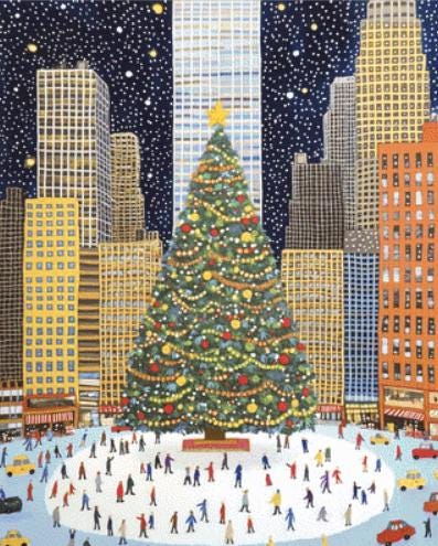 Skating Under the Christmas Tree counted cross stitch pattern by The Art Revivalist