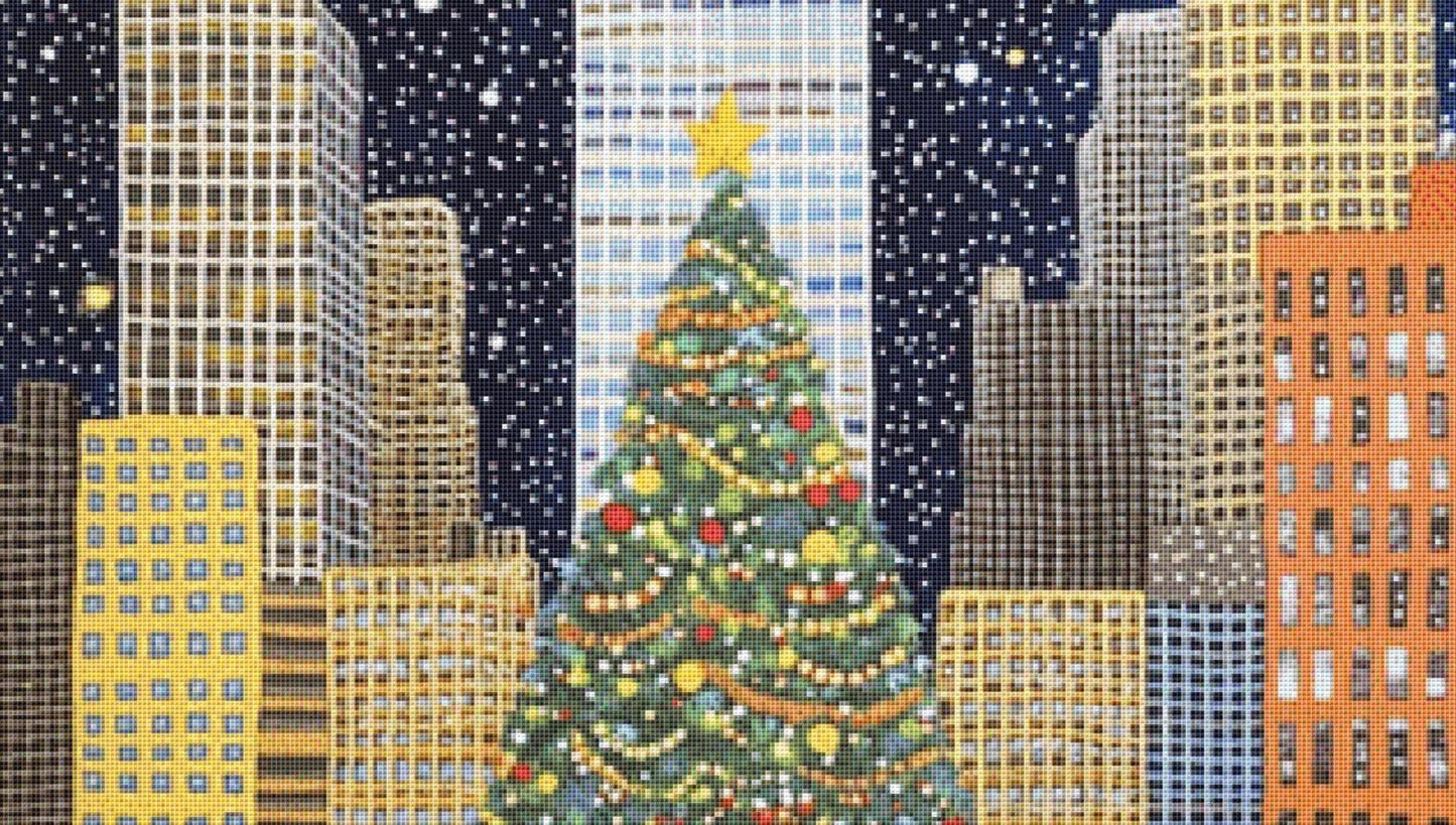 Skating Under the Christmas Tree counted cross stitch pattern by The Art Revivalist