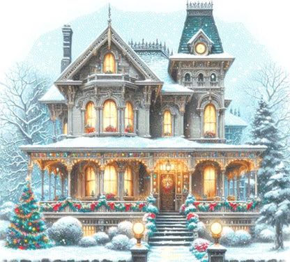 Victorian Christmas Home counted cross stitch pattern by FantasyDigitals