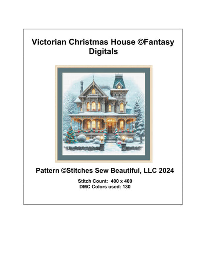 Victorian Christmas Home counted cross stitch pattern by FantasyDigitals